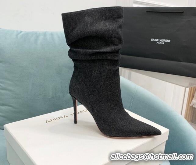 Perfect Amina Muaddi Jahleel Short Boots 9.5cm in Denim Black 904052