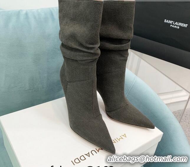 Cheap Price Amina Muaddi Jahleel Short Boots 9.5cm in Denim Dark Grey 904054