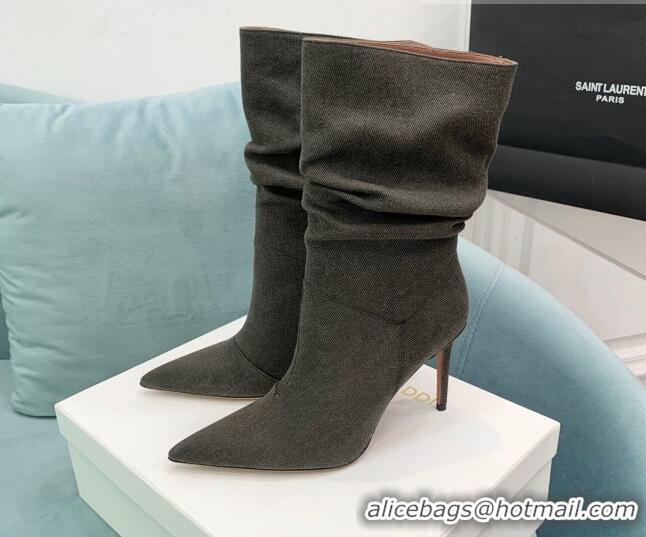 Cheap Price Amina Muaddi Jahleel Short Boots 9.5cm in Denim Dark Grey 904054
