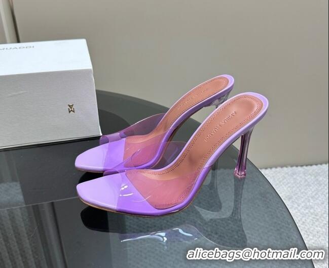 Pretty Style Amina Muaddi Alexa Glass Slide Sandals 10.5cm in PVC Purple 091171