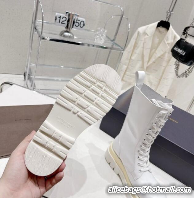 Good Looking Bottega Veneta Lug Lace-up Calfskin Short Boots Snow White 113062