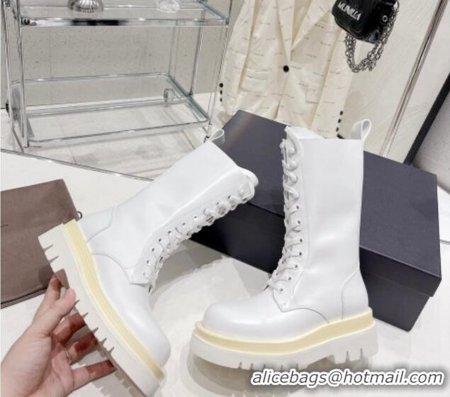 Good Looking Bottega Veneta Lug Lace-up Calfskin Short Boots Snow White 113062