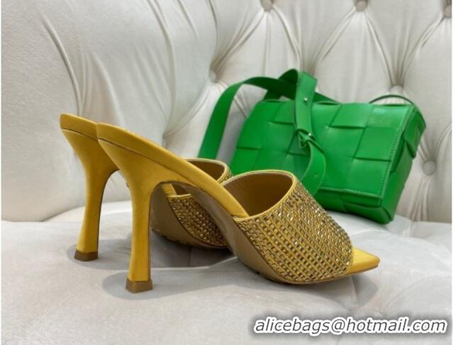 Buy Luxury Bottega Veneta Lido High Heel Slide Sandals in Silk and Crystals 9cm Yellow 032014