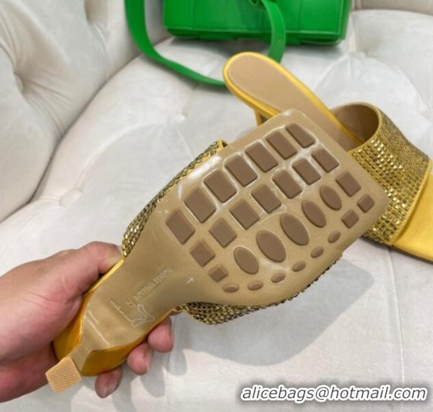 Buy Luxury Bottega Veneta Lido High Heel Slide Sandals in Silk and Crystals 9cm Yellow 032014
