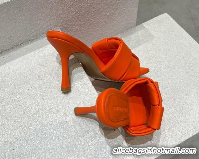 Pretty Style Bottega Veneta Patch High Heel Slide Sandals in Intrecciato Leather 9.5cm Orange 032022