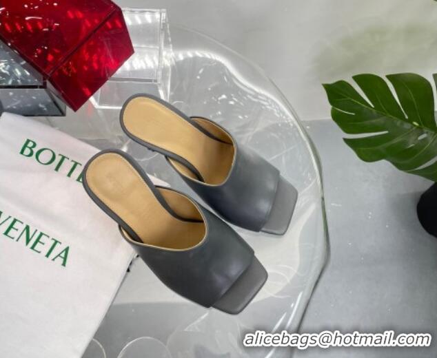 Grade Bottega Veneta Knot Leather Heel Slide Sandals 9cm Grey 0619042