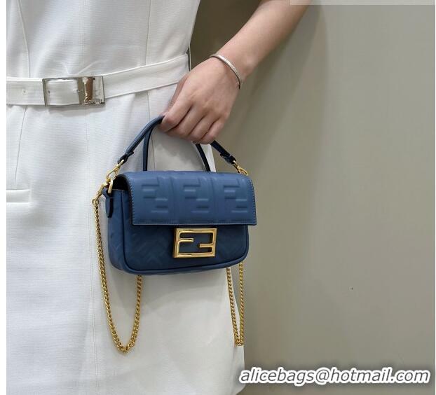Famous Brand Fendi Baguette Mini Nappa Leather Bag 0135S Denim Blue 2023