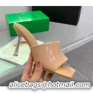 Classic Hot Bottega Veneta Stretch Heel Slide Sandals 9cm in Patent Leather Apricot 619058