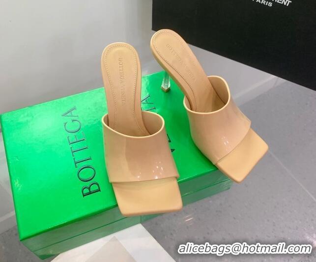 Classic Hot Bottega Veneta Stretch Heel Slide Sandals 9cm in Patent Leather Apricot 619058