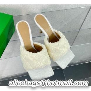 Discount Fashion Bottega Veneta Padded Heel Slide Sandals 9cm in Quilted Sponge Fabric White 0718008