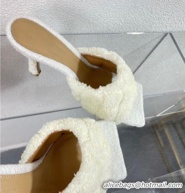 Discount Fashion Bottega Veneta Padded Heel Slide Sandals 9cm in Quilted Sponge Fabric White 0718008