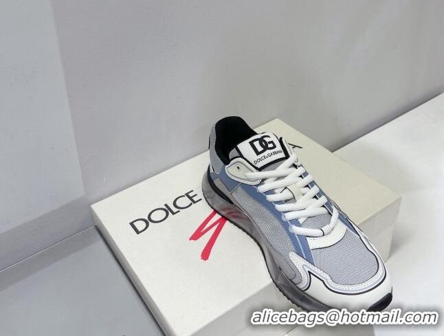 Shop Duplicate Dolce & Gabbana DG Together Sneakers in Leather Mesh Grey/Blue 420051