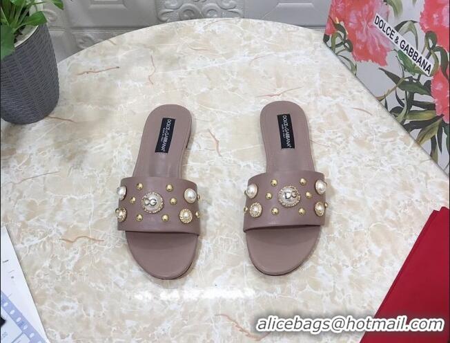 Trendy Design Dolce & Gabbana DG Lambskin Flat Slide Sandals with Pearls 605014