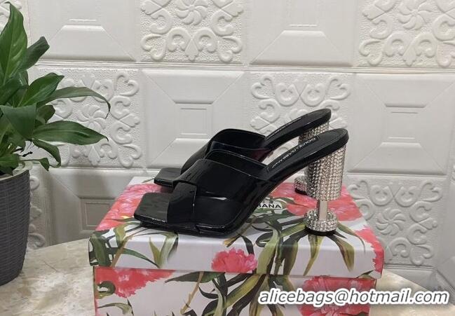 Popular Style Dolce & Gabbana Polished calfskin slide sandals 10.5cm with crystals and cross strap Black DG09021