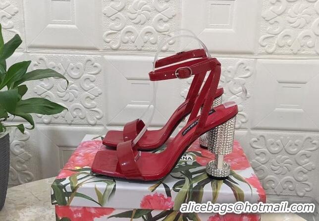 Good Product Dolce & Gabbana Polished calfskin sandals 10.5cm with crystals heel red 902043