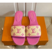 Unique Style Louis Vuitton Flat Slide Sandals in Straw and Lambskin Pink 711140