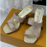 Luxury Louis Vuitton Sparkle Crystal Allover Slide Sandals 6.5cm Nude 719051