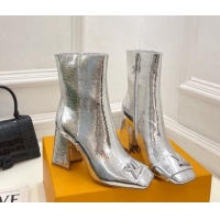Stylish Louis Vuitton Shake Heel Ankle Boots 9cm in Snakeskin-Like Leather Silver 831035