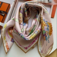 New Style Hermes 100% Silk Square Scarf 90x90cm H51804 Light Pink 2023
