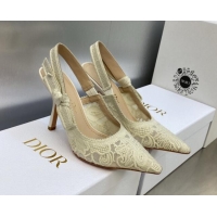 Perfect Dior J'Adior Slingback Pumps 9.5cm in Transparent Mesh Embroidered with Cream White D-Lace Motif 606052