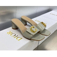 Classic Hot Dior C'est Dior Heeled Slide Sandals 4.5cm in Grey Patent Calfskin with CD Letters 606082