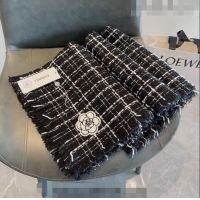 Low Price Chanel Cashmere Check Long Scarf with Camellia 70x190cm CH090502 Black 2023