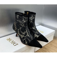 Grade Quality Dior Naughtily-D Ankle Boots 6.5cm in Black Transparent Mesh and Suede Embroidered with Dior Roses Motif 0