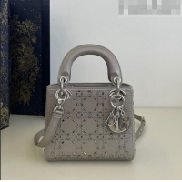 Top Quality Dior Mini Lady Dior Bag in Crystal Cannage Silk CD8041 Grey 2023