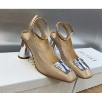 Popular Style Dior La Parisienne Slingback Pumps in Nude Patent Leather with Silver Heel 8.5cm 711017