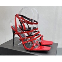 Best Product Saint Laurent Jerry High Heel Sandals 10.5cm in Patent Leather and Crystals Red 614072
