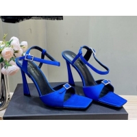 Lower Price Saint Laurent Venue High Heel Sandals 10.5cm in Crepe Satin and Crystals Blue 614081