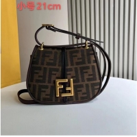 Trendy Design Fendi Cmon Mini Brown FF jacquard fabric and leather bag 8BS082
