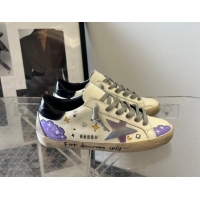 Unique Style Golden Goose Ball Star Sneakers in Graffiti Leather White/Purple 607001