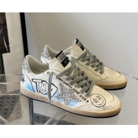 Fashion Golden Goose Ball Star Sneakers in Graffiti Leather White/Blue 607002