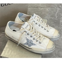 Best Quality Golden Goose GGDB V-Star in white leather with a platinum glitter star 809045
