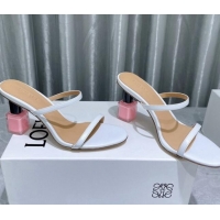 Top Quality Loewe Lambskin Slide Sandals 6cm with Nail polish Heel White/Pink 422140