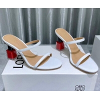 New Design Loewe Lambskin Slide Sandals 6cm with Nail polish Heel White/Red 422143