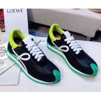 Fashion Luxury Loewe Flow Silk & Suede Sneakers Black/Green 229137