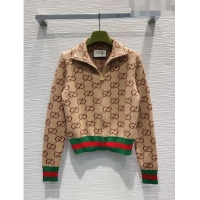 Buy Discount Gucci Wool Zipped Cardigan CH91415 Beige 2023