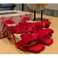 Grade Quality Jimmy Choo Flaca Velvet High Heel Sandals with Double Bow 8.5cm Red 022859