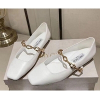 Good Product Jimmy Choo Diamond Tilda Ballet Flat in Nappa Leather with Chain White 728008