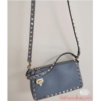 Super Quality VALENTINO Rockstud small grain calfskin messenger bag YS097 sky blue