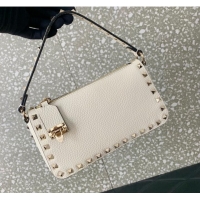 Grade Quality VALENTINO Rockstud small grain calfskin messenger bag YS097 White