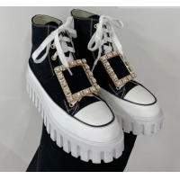 Charming Roger Vivier Viv' Go-Thick Strass Buckle Hi-Top Sneakers in Canvas Black 238337