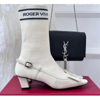 Purchase Roger Vivier Belle Vivier Sock Lacquered Buckle Ankle Boots 4.5cm in Patent Leather White 831043