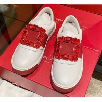 Pretty Style Roger Vivier Very Vivier Strass Buckle Sneakers in Leather White/Red 904075
