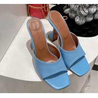 Best Grade Amina Muaddi Lupita Lambskin Heeled Slide Sandals 9.5cm Blue 3020611