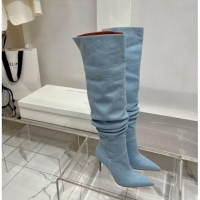 Top Design Amina Muaddi Jahleel Thigh High Boot 95MM ST Heel Light Blue Denim 238303