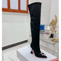 Big Enough Amina Muaddi Begum Lycra Over-Knee High Heel Boots 9.5cm with Crystal Buckle Black 804076
