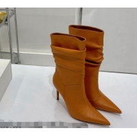 Stylish Amina Muaddi Jahleel Short Boots 9.5cm in Nappa Leather Light Brown 804079
